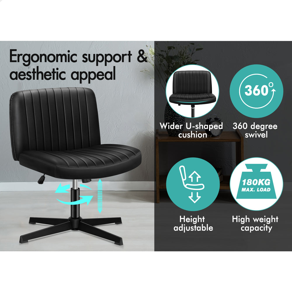 1 ALFORDSON Office Chair Mid back with Ottoman PU Leather Black