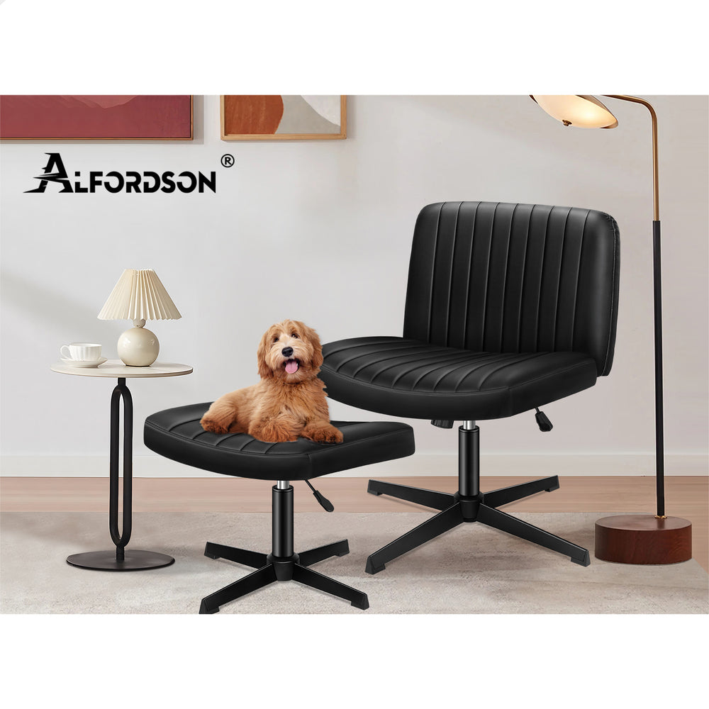 1 ALFORDSON Office Chair Mid back with Ottoman PU Leather Black