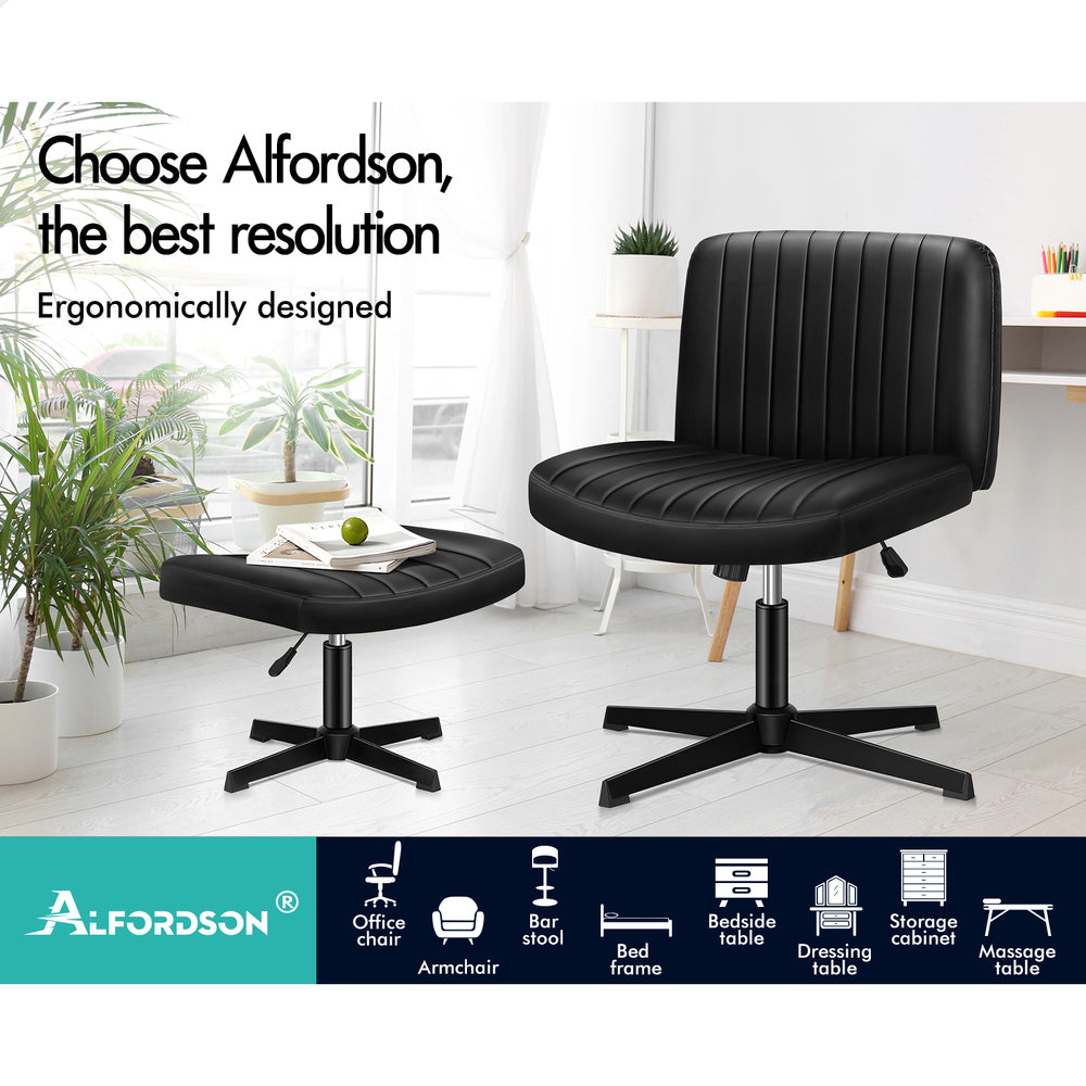 1 ALFORDSON Office Chair Mid back with Ottoman PU Leather Black