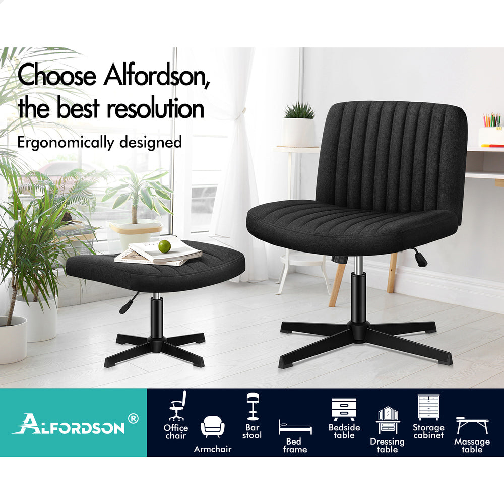 1 ALFORDSON Office Chair Mid back with Ottoman Fabric Black