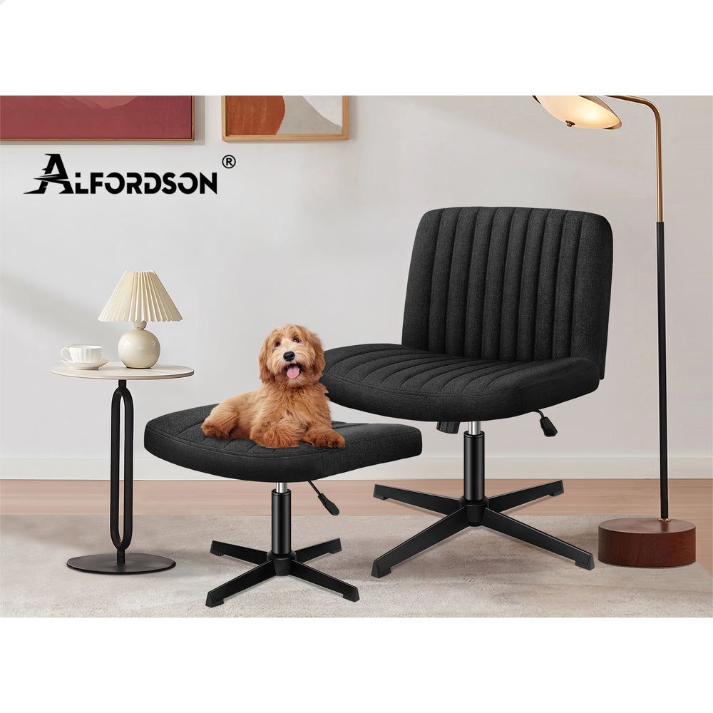 1 ALFORDSON Office Chair Mid back with Ottoman Fabric Black