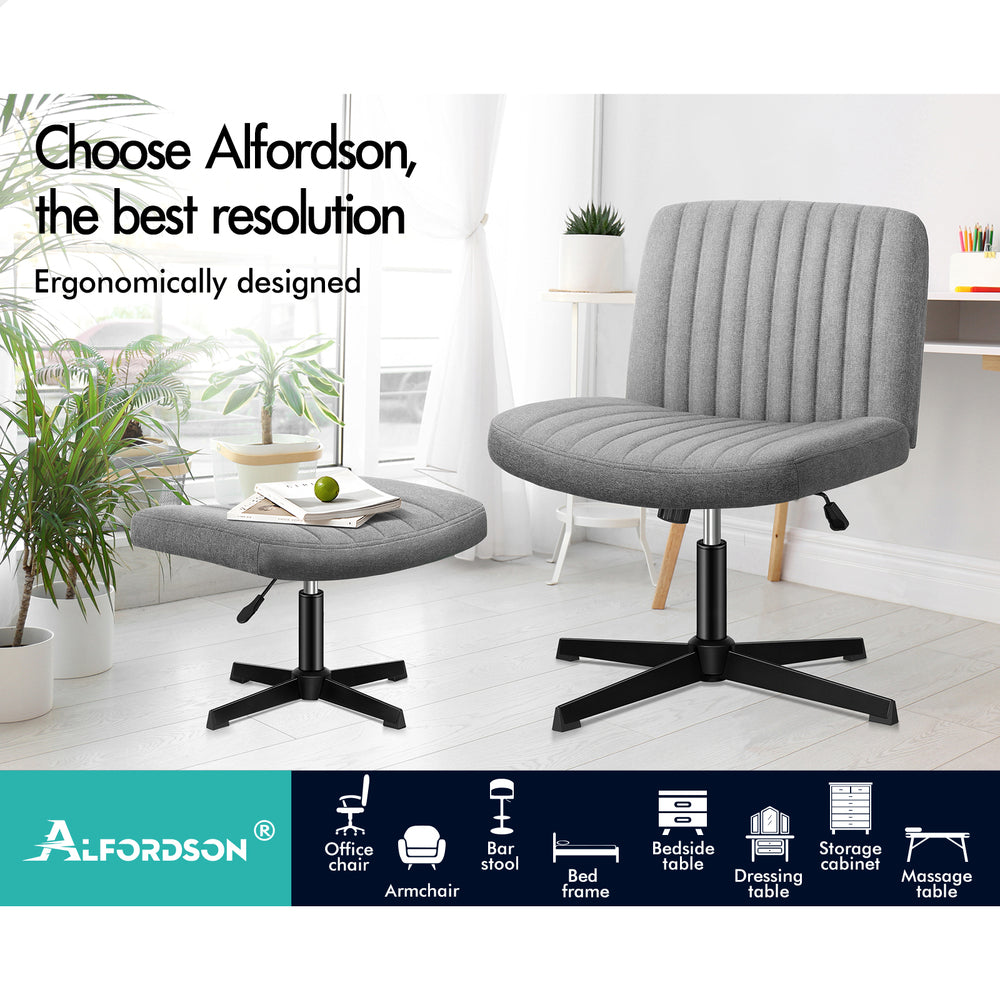 1 ALFORDSON Office Chair Mid back with Ottoman Fabric Grey