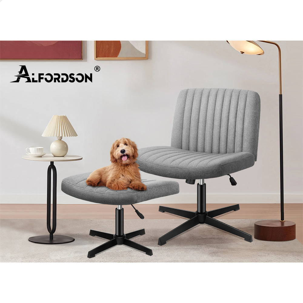 1 ALFORDSON Office Chair Mid back with Ottoman Fabric Grey