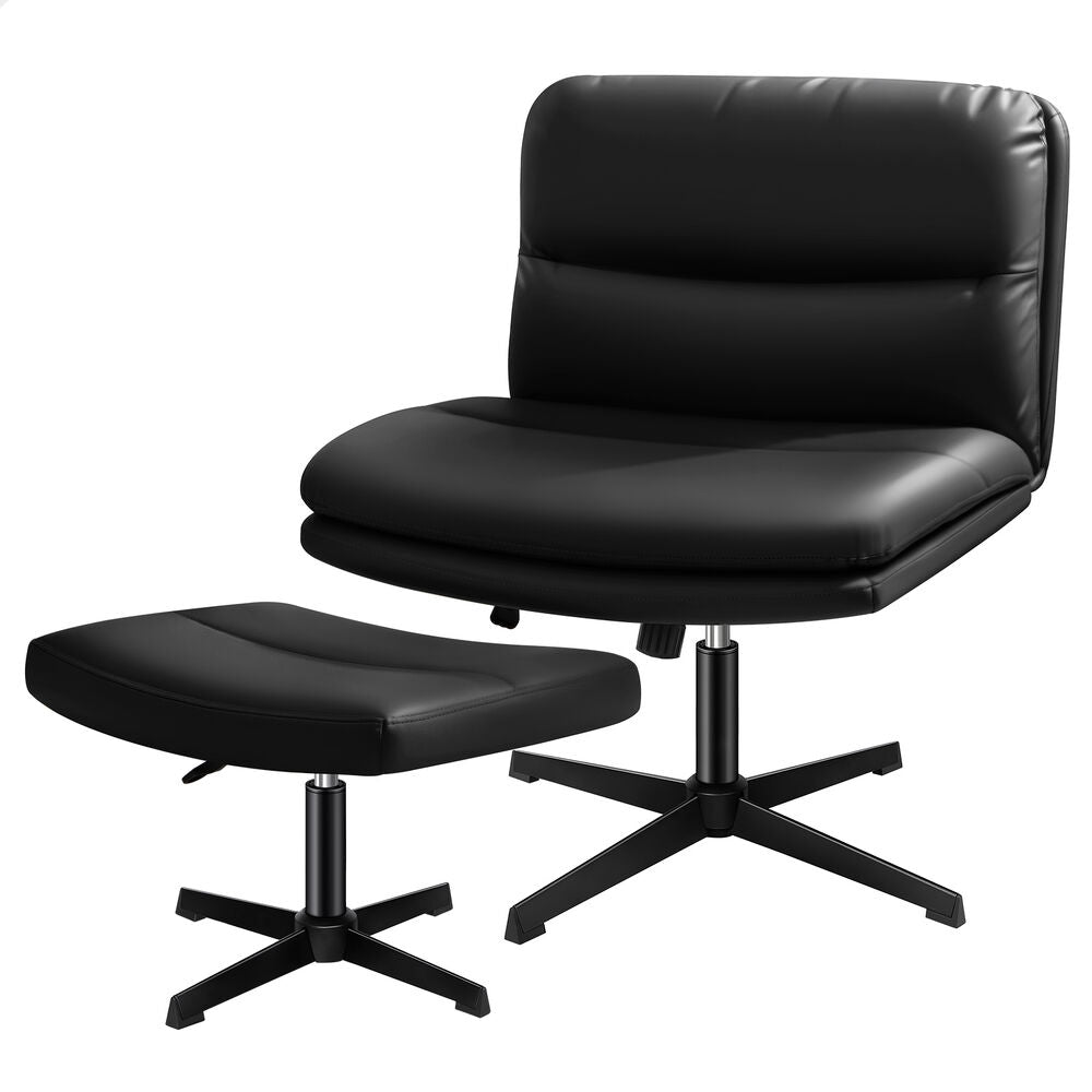 ALFORDSON Office Chair Computer Cross-legged Seat Work Ottoman PU Leather Black