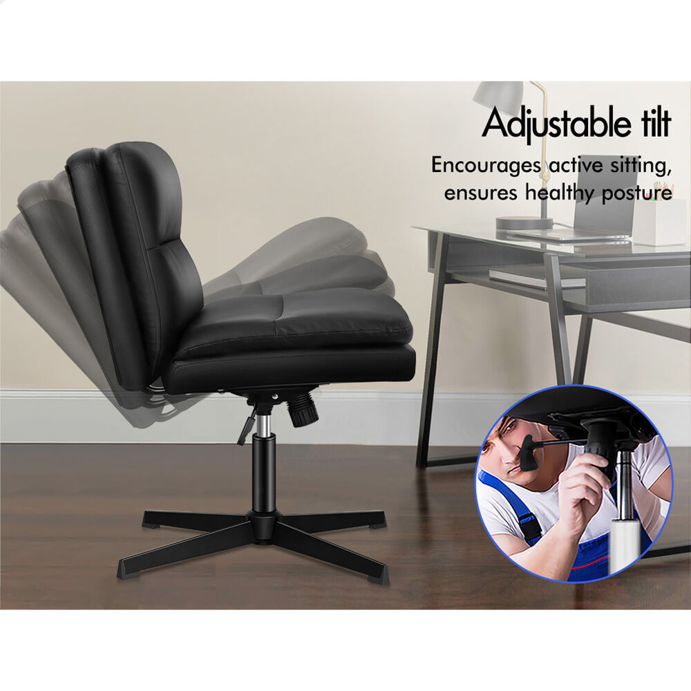 ALFORDSON Office Chair Computer Cross-legged Seat Work Ottoman PU Leather Black