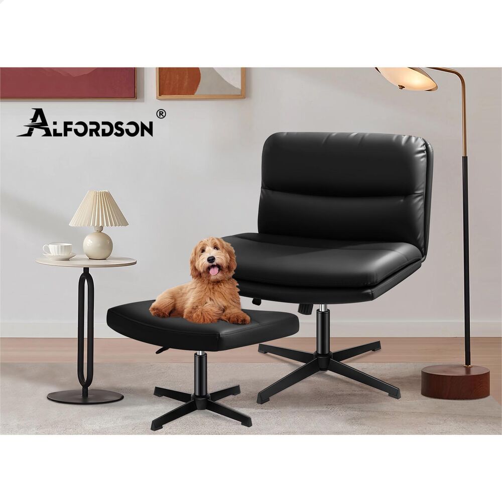 ALFORDSON Office Chair Computer Cross-legged Seat Work Ottoman PU Leather Black