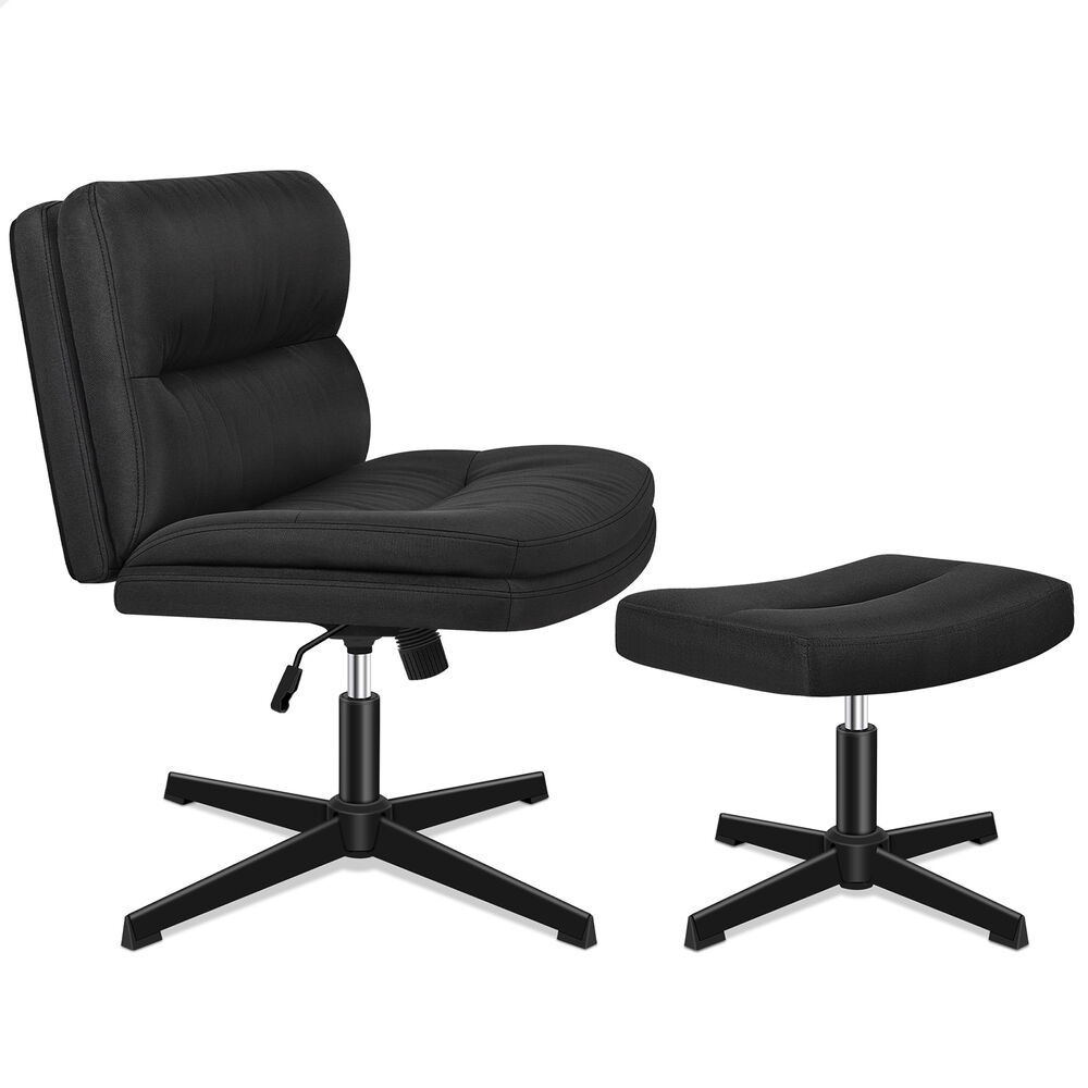 ALFORDSON Office Chair Computer Seat Cross-legged Work Ottoman Fabric Black