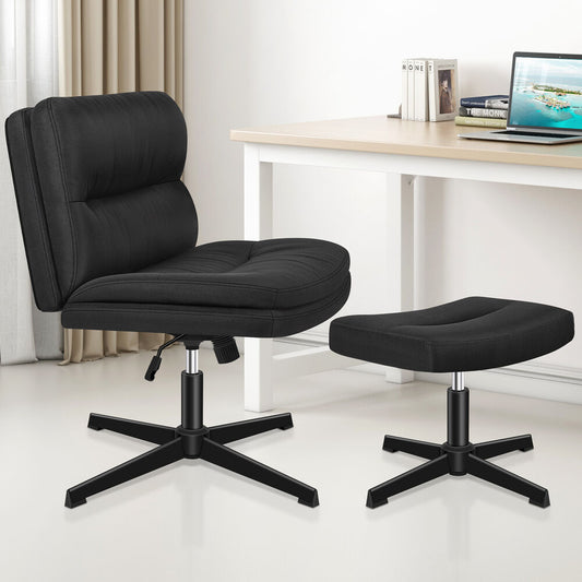ALFORDSON Office Chair Computer Seat Cross-legged Work Ottoman Fabric Black
