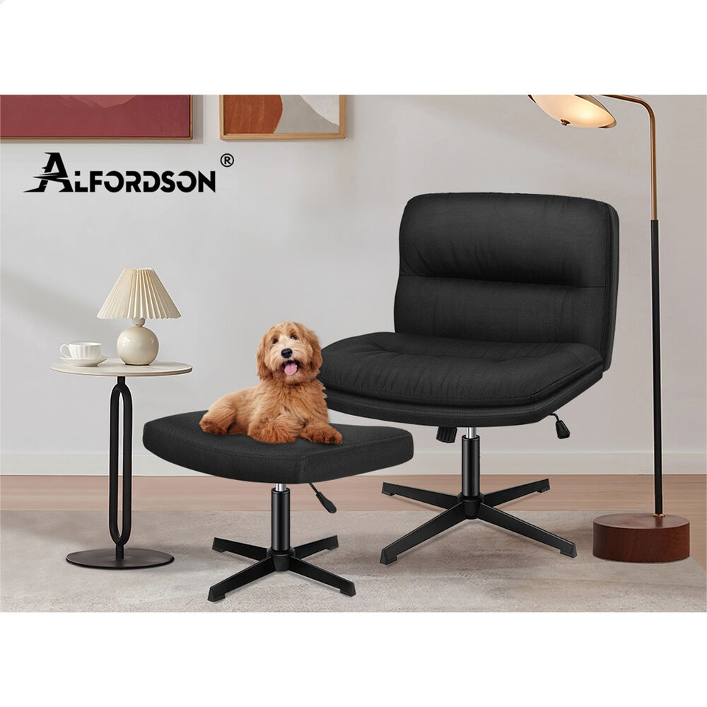 ALFORDSON Office Chair Computer Seat Cross-legged Work Ottoman Fabric Black