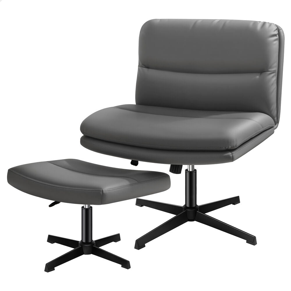 ALFORDSON Office Chair Computer Cross-legged Seat Work Ottoman PU Leather Grey