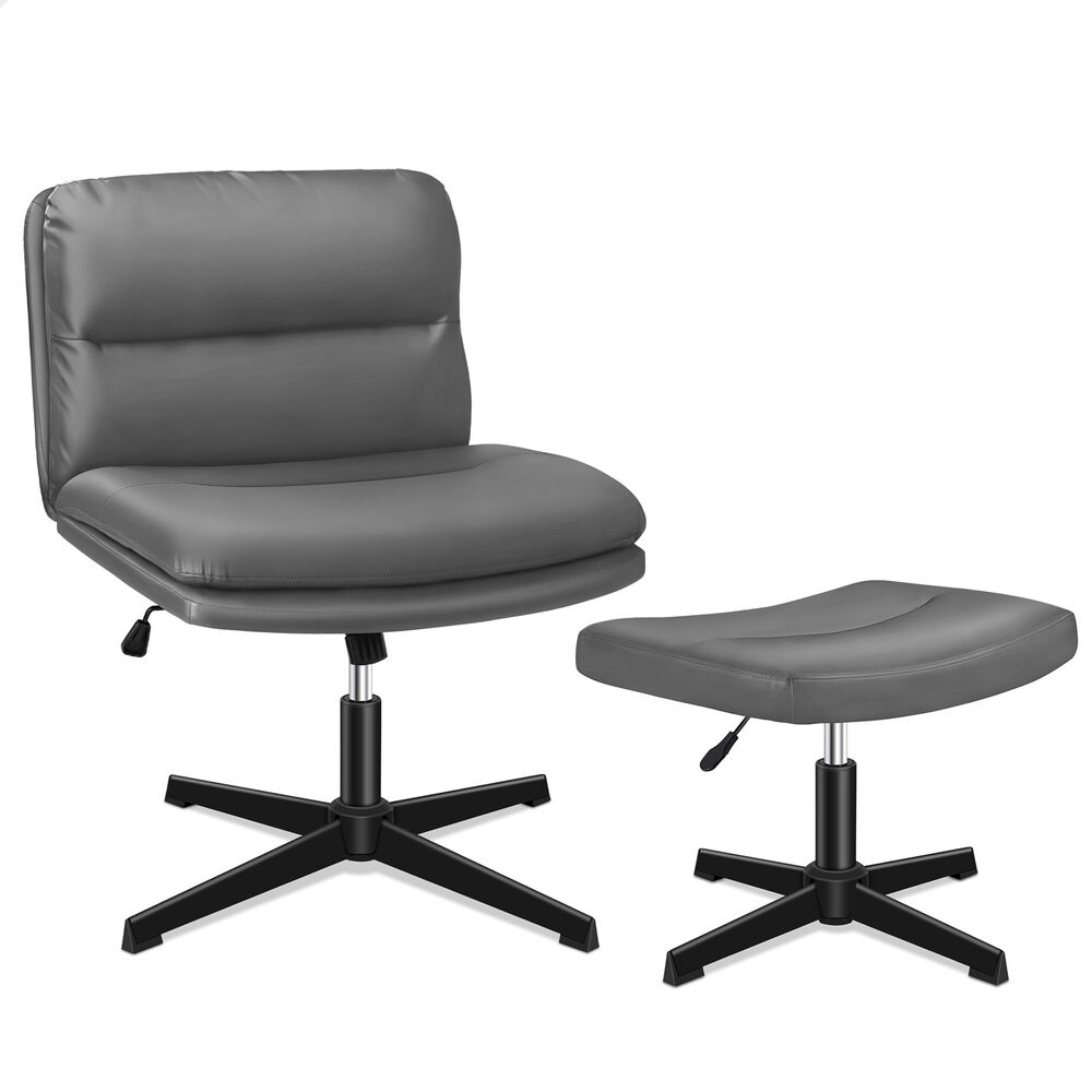 ALFORDSON Office Chair Computer Cross-legged Seat Work Ottoman PU Leather Grey