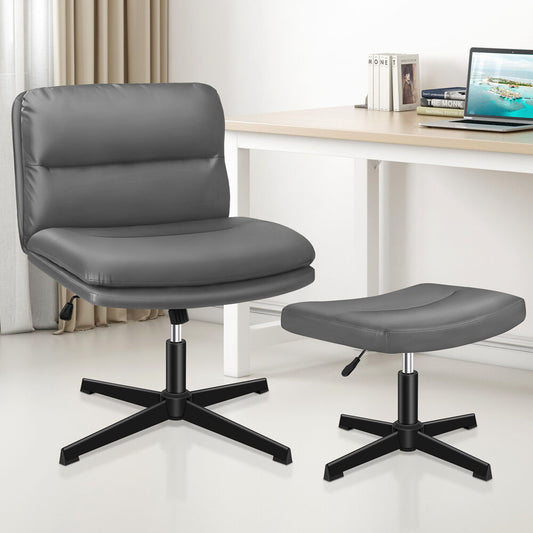 ALFORDSON Office Chair Computer Cross-legged Seat Work Ottoman PU Leather Grey