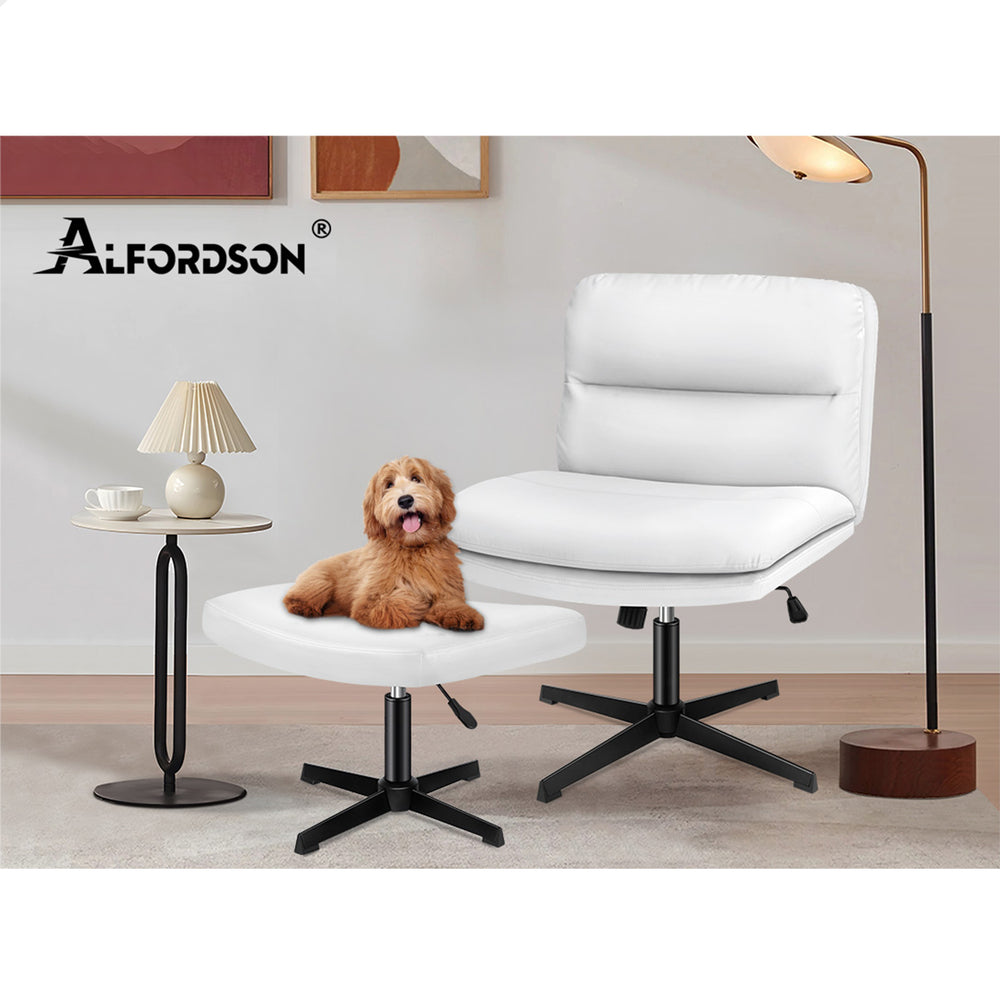 ALFORDSON Office Chair Computer Cross-legged Seat Work Ottoman PU Leather White