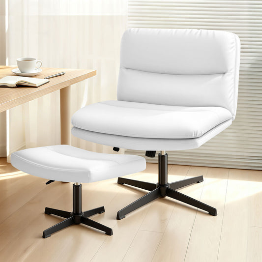 ALFORDSON Office Chair Computer Cross-legged Seat Work Ottoman PU Leather White