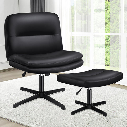1 ALFORDSON Office Chair Ottoman Set Cross-legged Seat Black