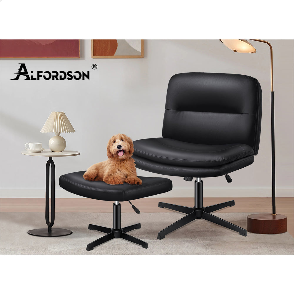 1 ALFORDSON Office Chair Ottoman Set Cross-legged Seat Black