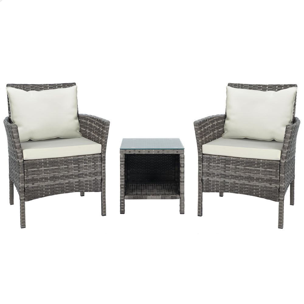 ALFORDSON 3PCS Bistro Set Outdoor Garden Wicker with Pillows Beige