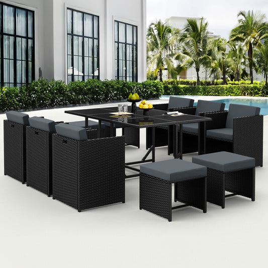 ALFORDSON Outdoor Dining Set 11 PCS Table Chairs Patio Lounge Wicker Furniture