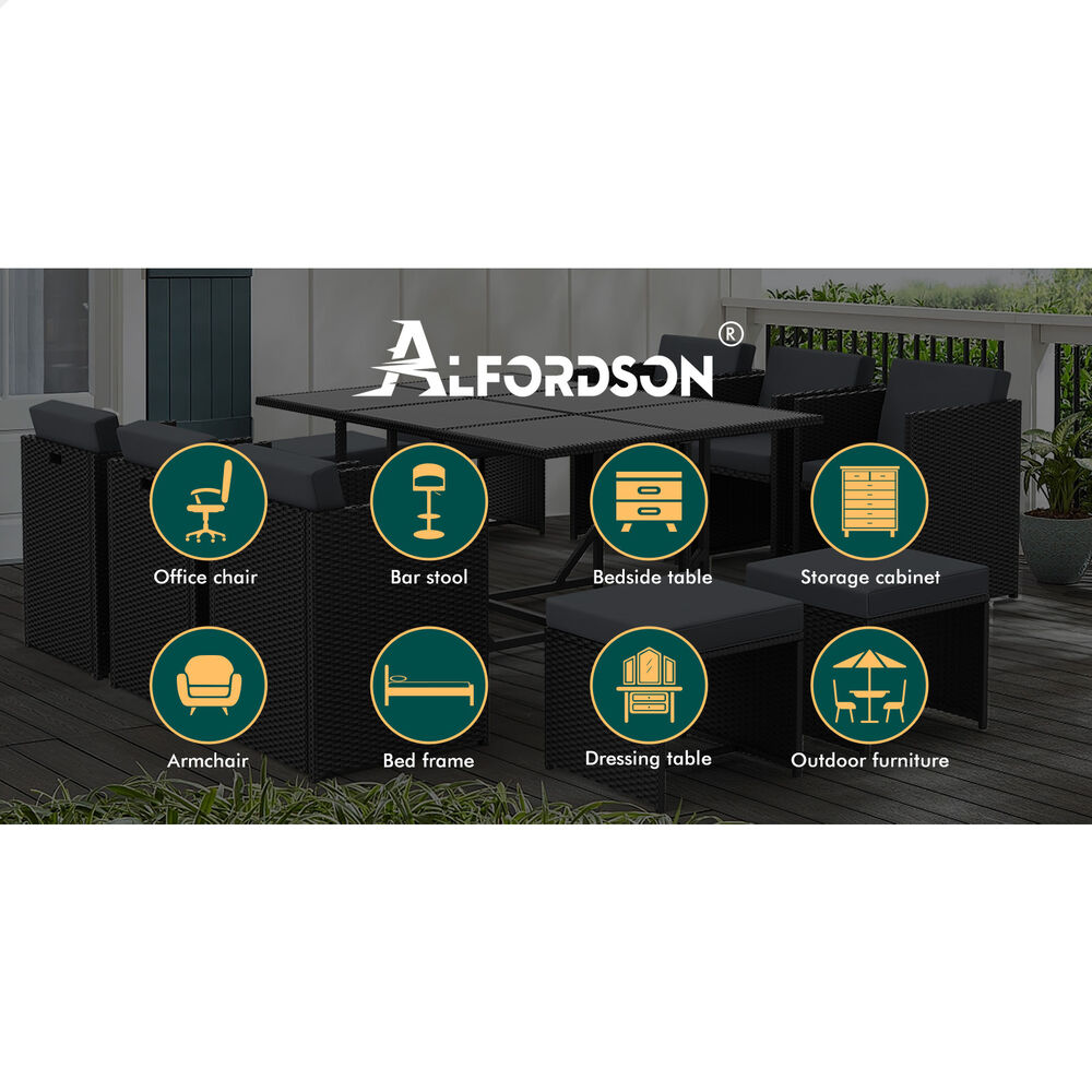 ALFORDSON Outdoor Dining Set 11 PCS Table Chairs Patio Lounge Wicker Furniture