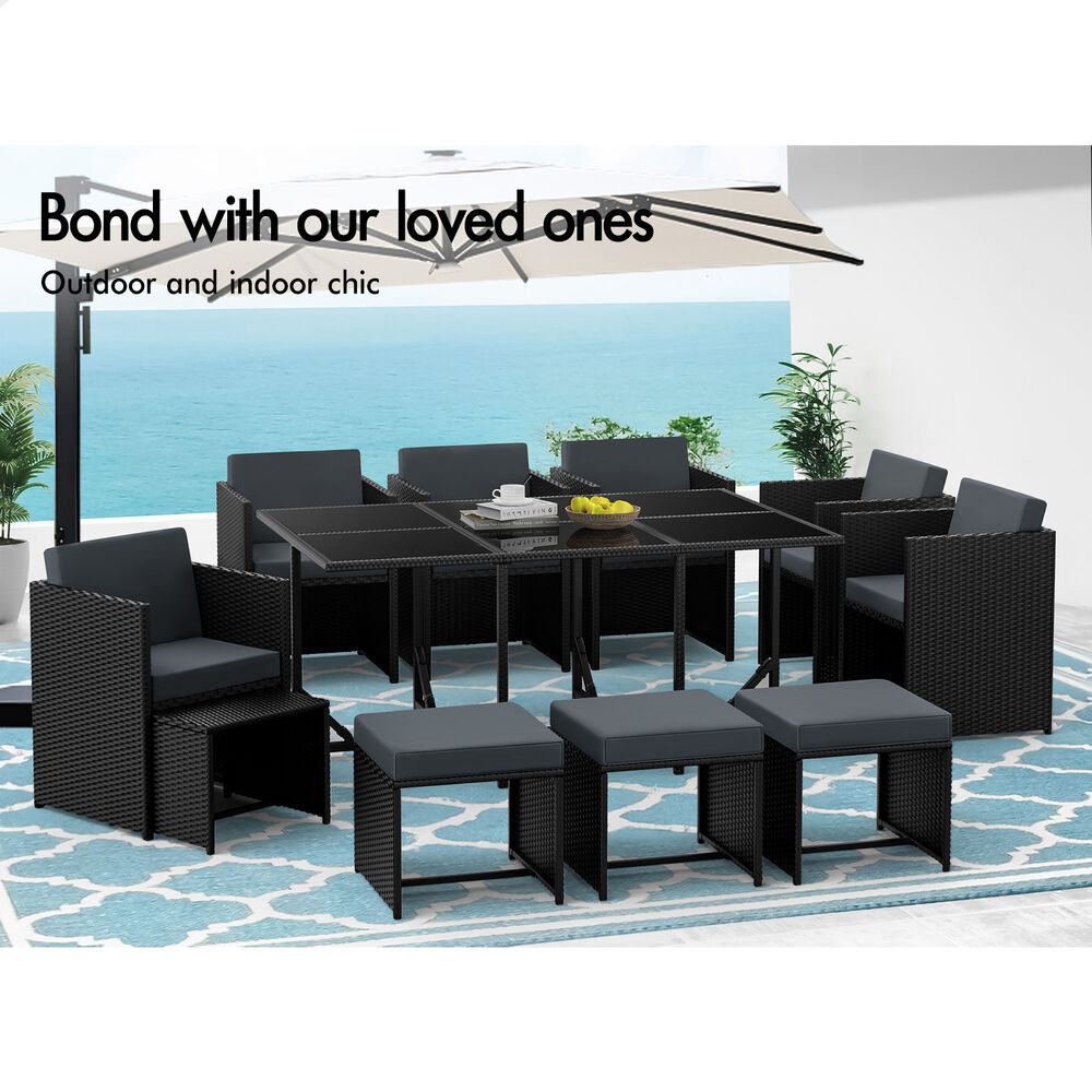 ALFORDSON Outdoor Dining Set 11 PCS Table Chairs Patio Lounge Wicker Furniture