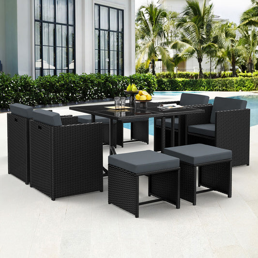 ALFORDSON Outdoor Dining Set 9 PCS Table Chairs Patio Lounge Wicker Furniture