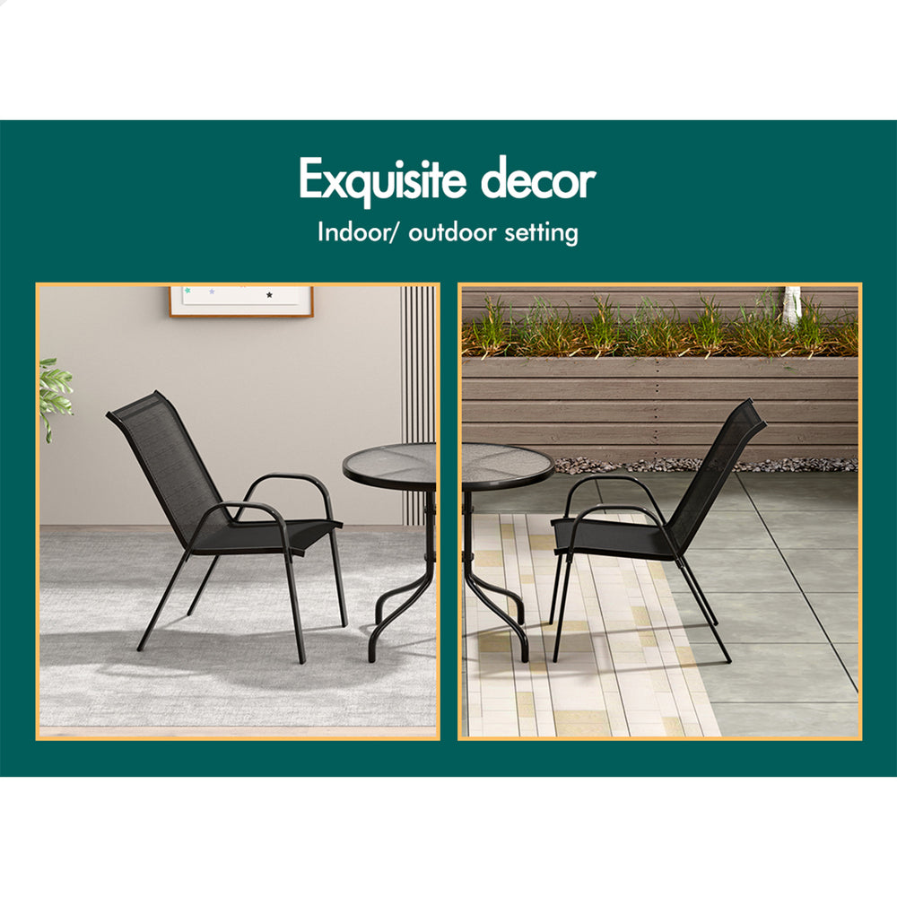 ALFORDSON 3PCS Outdoor Furniture Patio Table and Chairs Set Garden Round Black