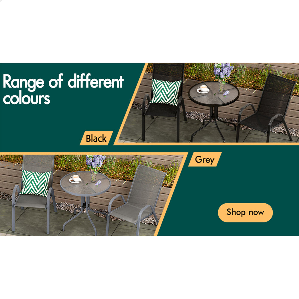 ALFORDSON 3PCS Outdoor Furniture Patio Table and Chairs Set Garden Round Black