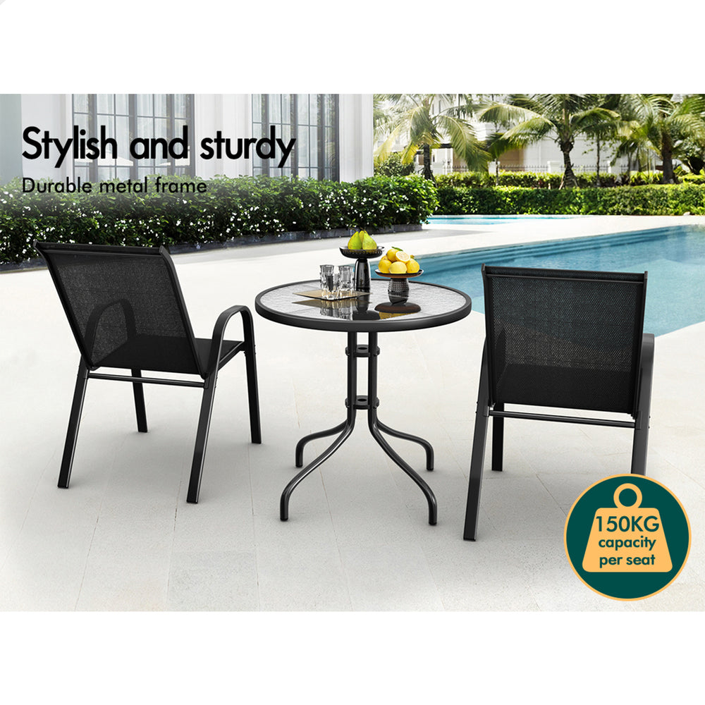 ALFORDSON 3PCS Outdoor Furniture Patio Table and Chairs Set Garden Round Black