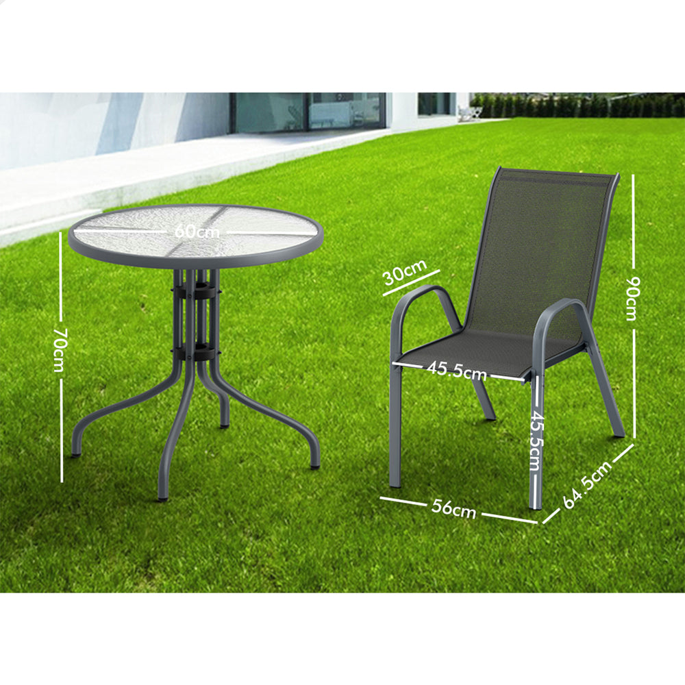 ALFORDSON 3PCS Outdoor Furniture Patio Table and Chairs Set Garden Round Grey