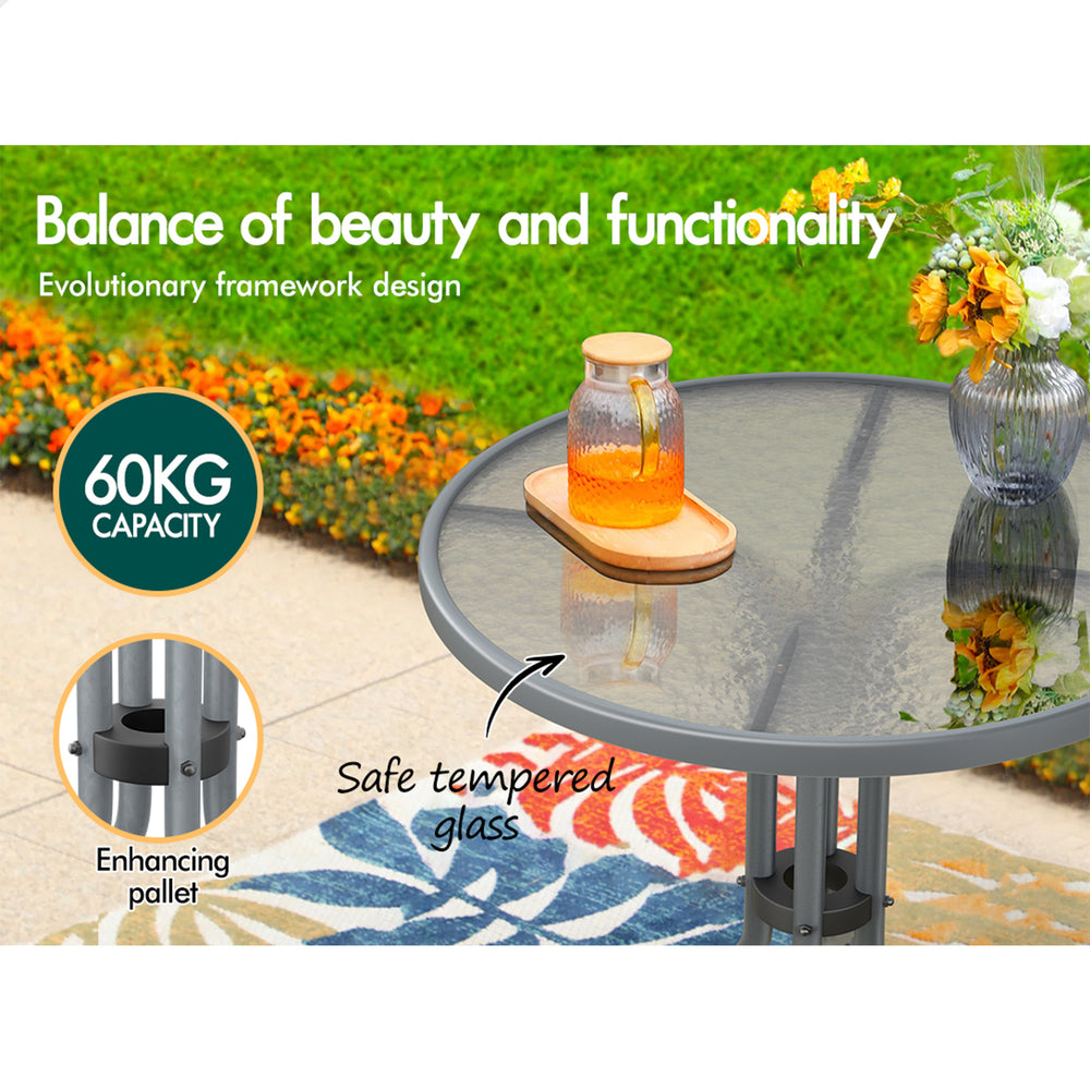 ALFORDSON 3PCS Outdoor Furniture Patio Table and Chairs Set Garden Round Grey