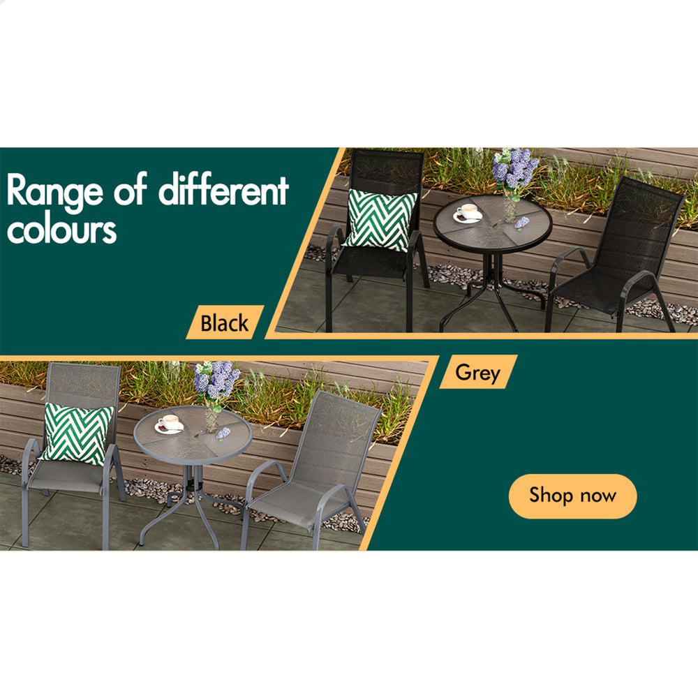 ALFORDSON 3PCS Outdoor Furniture Patio Table and Chairs Set Garden Round Grey