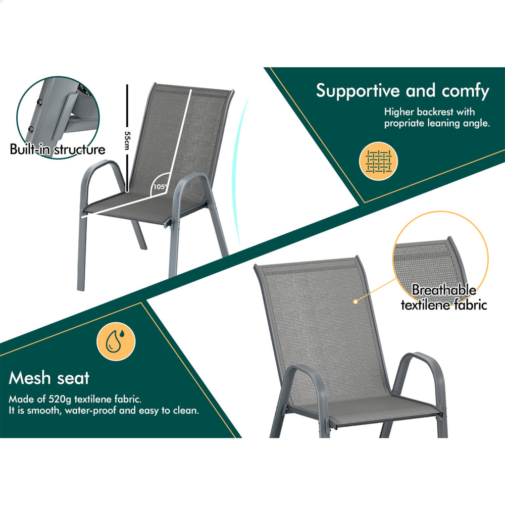 ALFORDSON 3PCS Outdoor Furniture Patio Table and Chairs Set Garden Round Grey