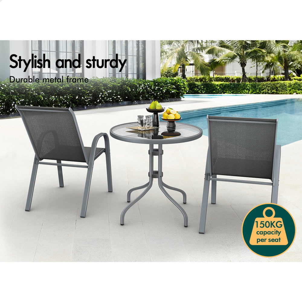 ALFORDSON 3PCS Outdoor Furniture Patio Table and Chairs Set Garden Round Grey