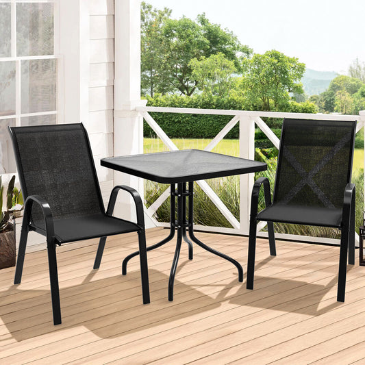 ALFORDSON 3PCS Outdoor Furniture Patio Table and Chairs Set Garden Square Black