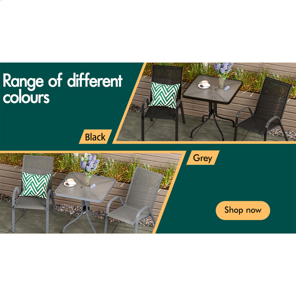 ALFORDSON 3PCS Outdoor Furniture Patio Table and Chairs Set Garden Square Grey