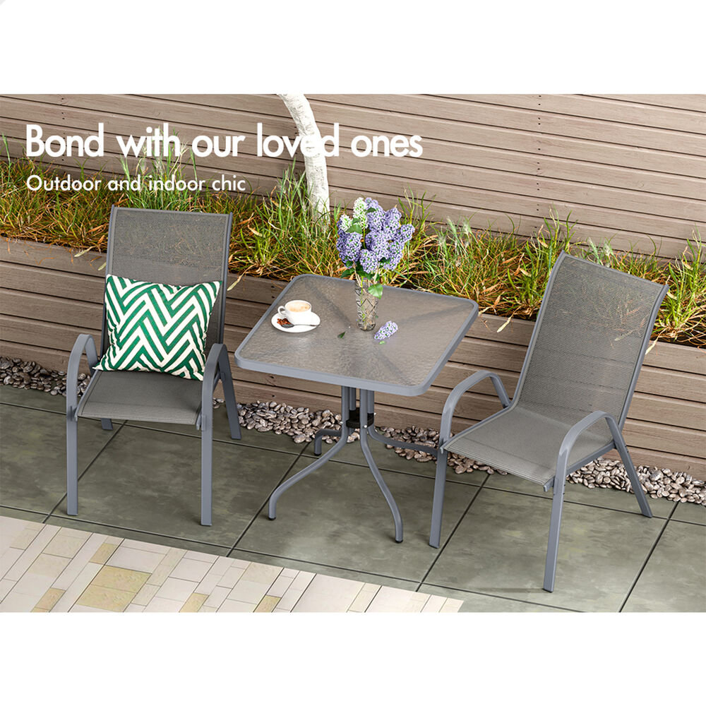 ALFORDSON 3PCS Outdoor Furniture Patio Table and Chairs Set Garden Square Grey