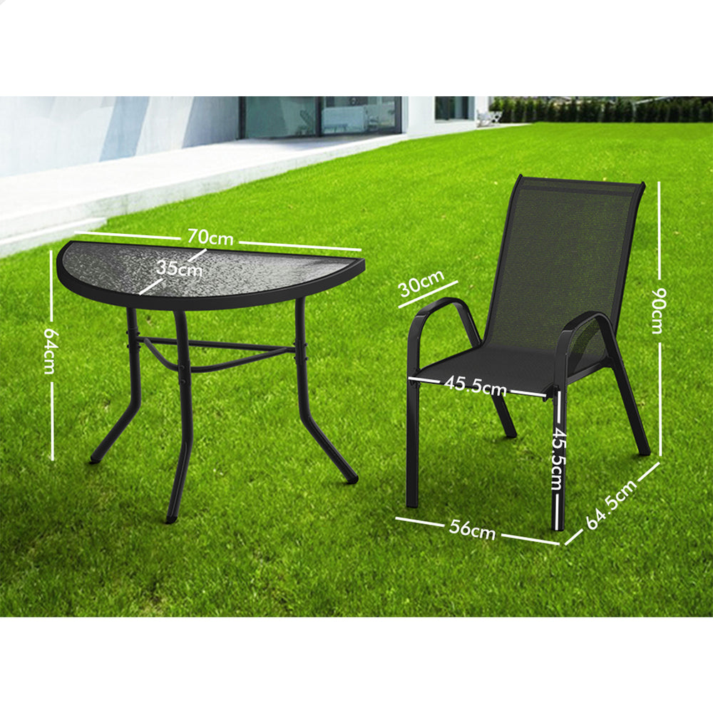 ALFORDSON 3PCS Outdoor Furniture Patio Table and Chairs Garden Bistro Set Black