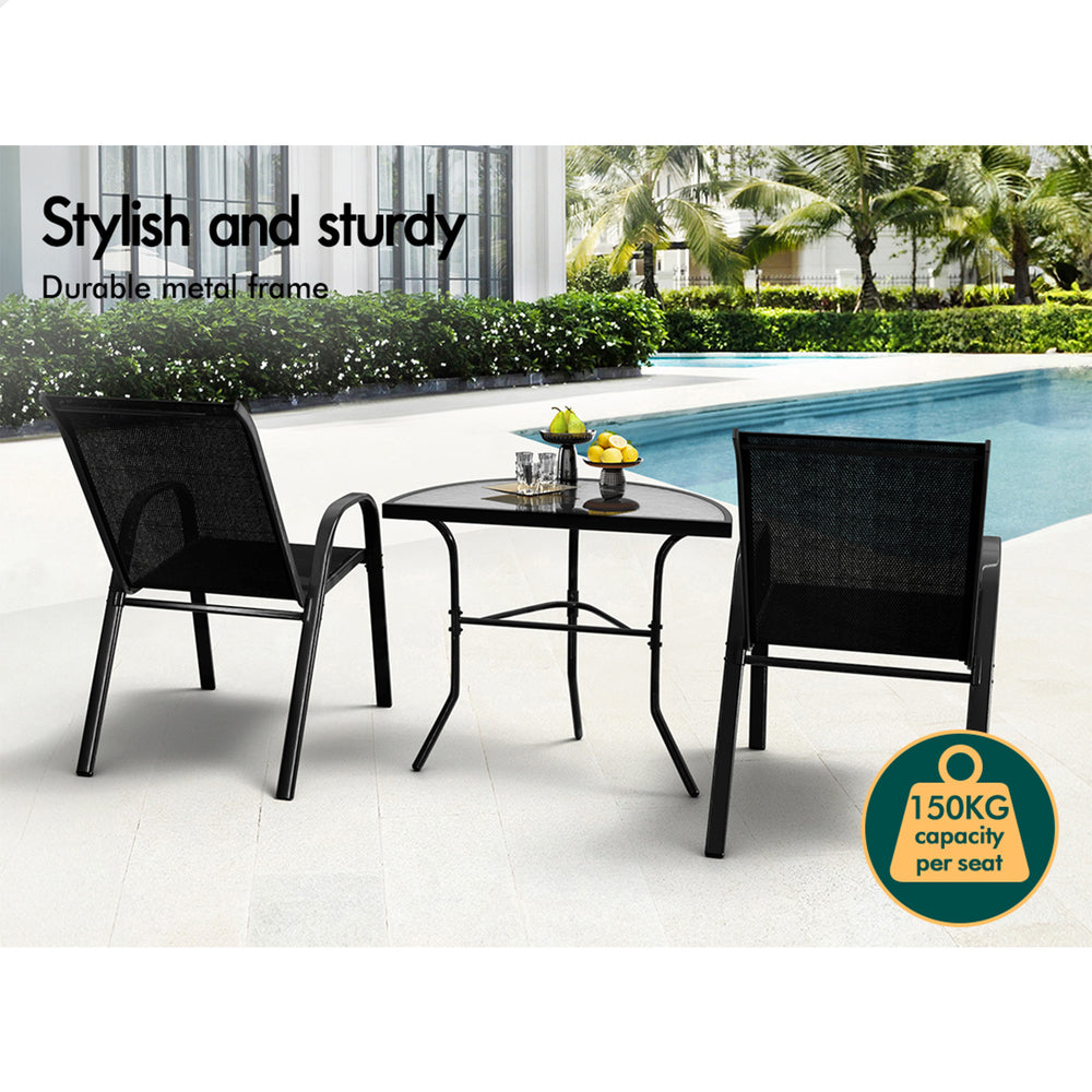 ALFORDSON 3PCS Outdoor Furniture Patio Table and Chairs Garden Bistro Set Black