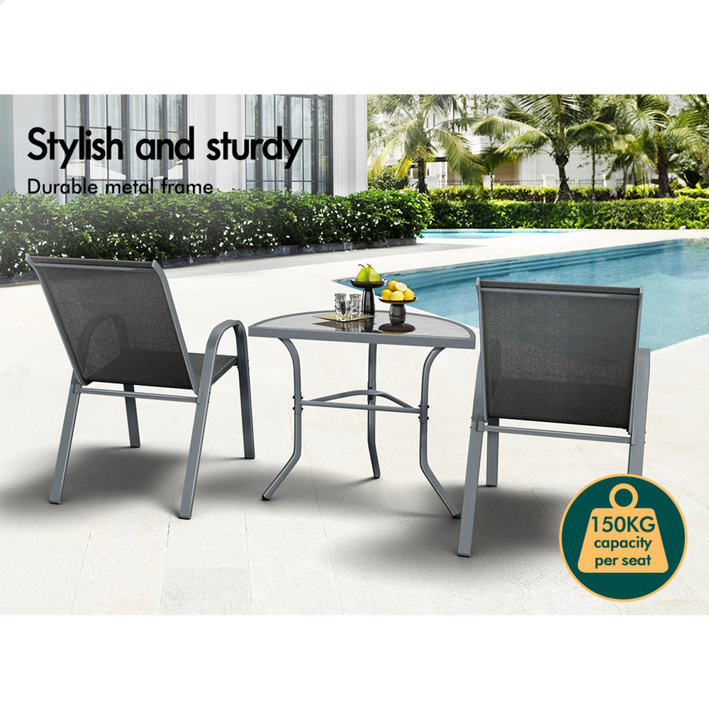 ALFORDSON 3PCS Outdoor Furniture Patio Table and Chairs Garden Bistro Set Grey
