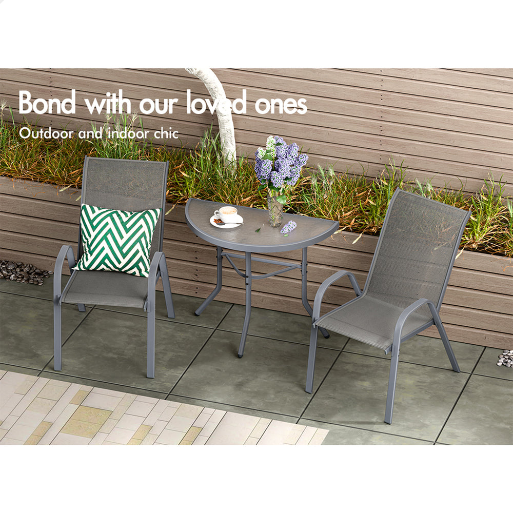 ALFORDSON 3PCS Outdoor Furniture Patio Table and Chairs Garden Bistro Set Grey