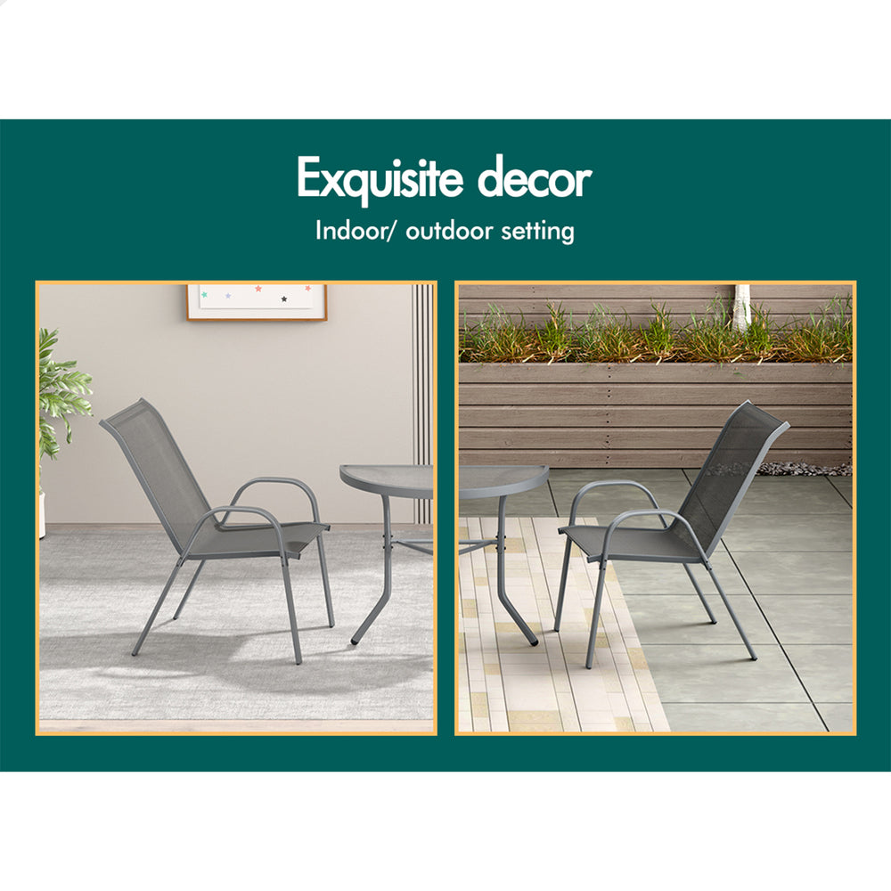ALFORDSON 3PCS Outdoor Furniture Patio Table and Chairs Garden Bistro Set Grey