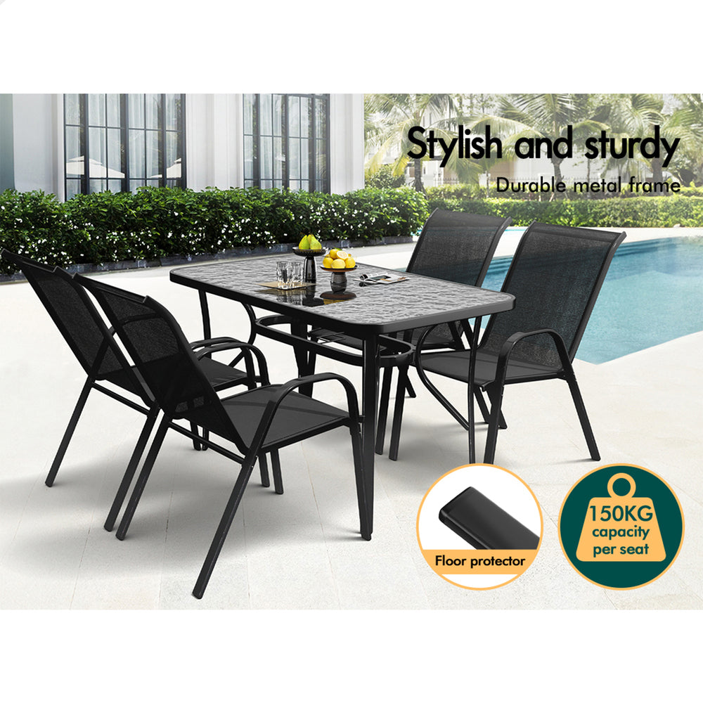 ALFORDSON 5PCS Outdoor Dining Set Table and Chairs Black