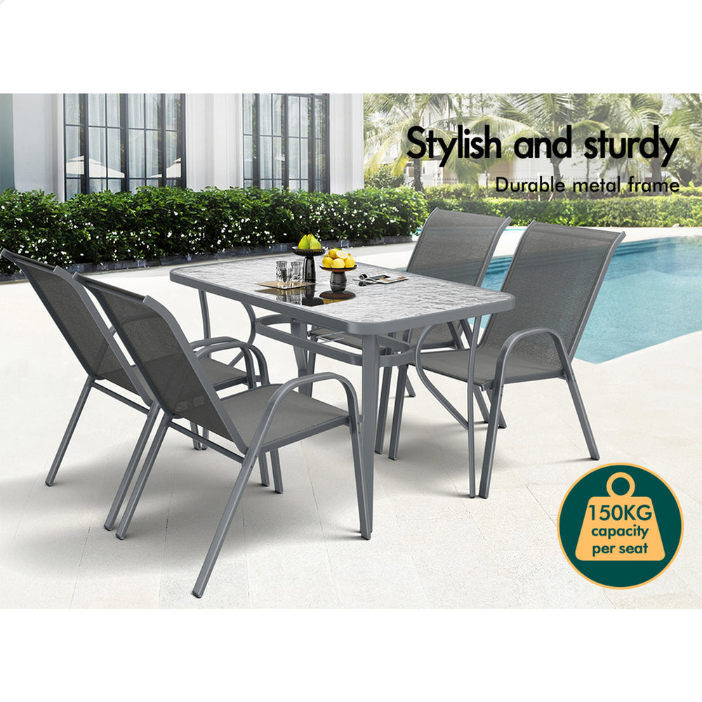 ALFORDSON 5PCS Outdoor Dining Set Table and Chairs Grey