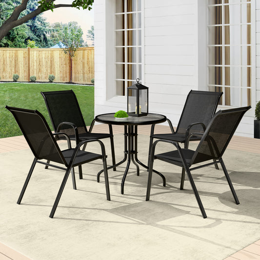 ALFORDSON 5PCS Outdoor Furniture Table and Chairs Set Round Black