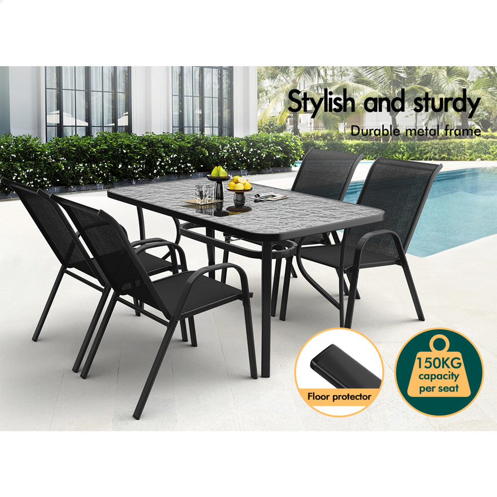 ALFORDSON 5PCS Outdoor Furniture Table and Chairs Set Round Black