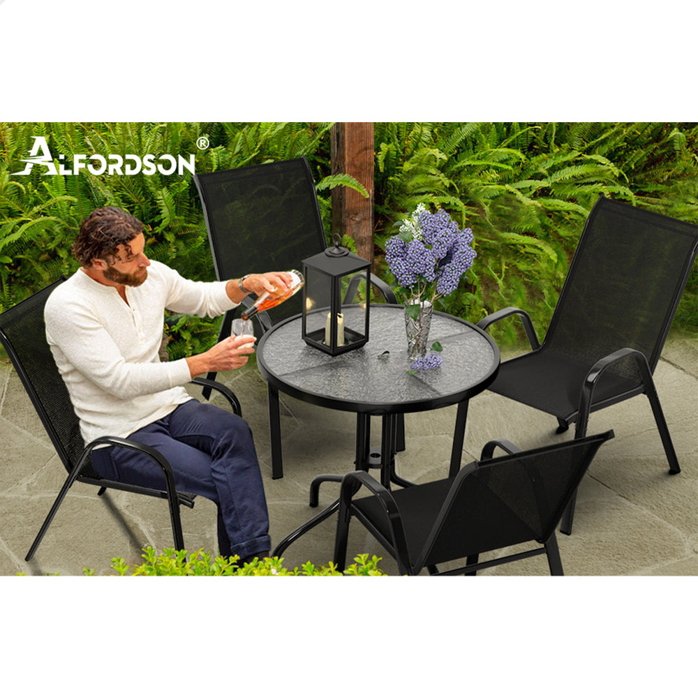 ALFORDSON 5PCS Outdoor Furniture Table and Chairs Set Round Black