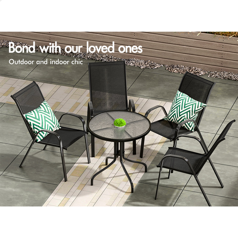 ALFORDSON 5PCS Outdoor Furniture Table and Chairs Set Round Black