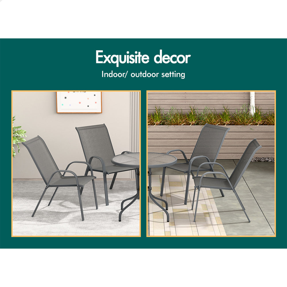 ALFORDSON 5PCS Outdoor Furniture Table and Chairs Set Round Grey
