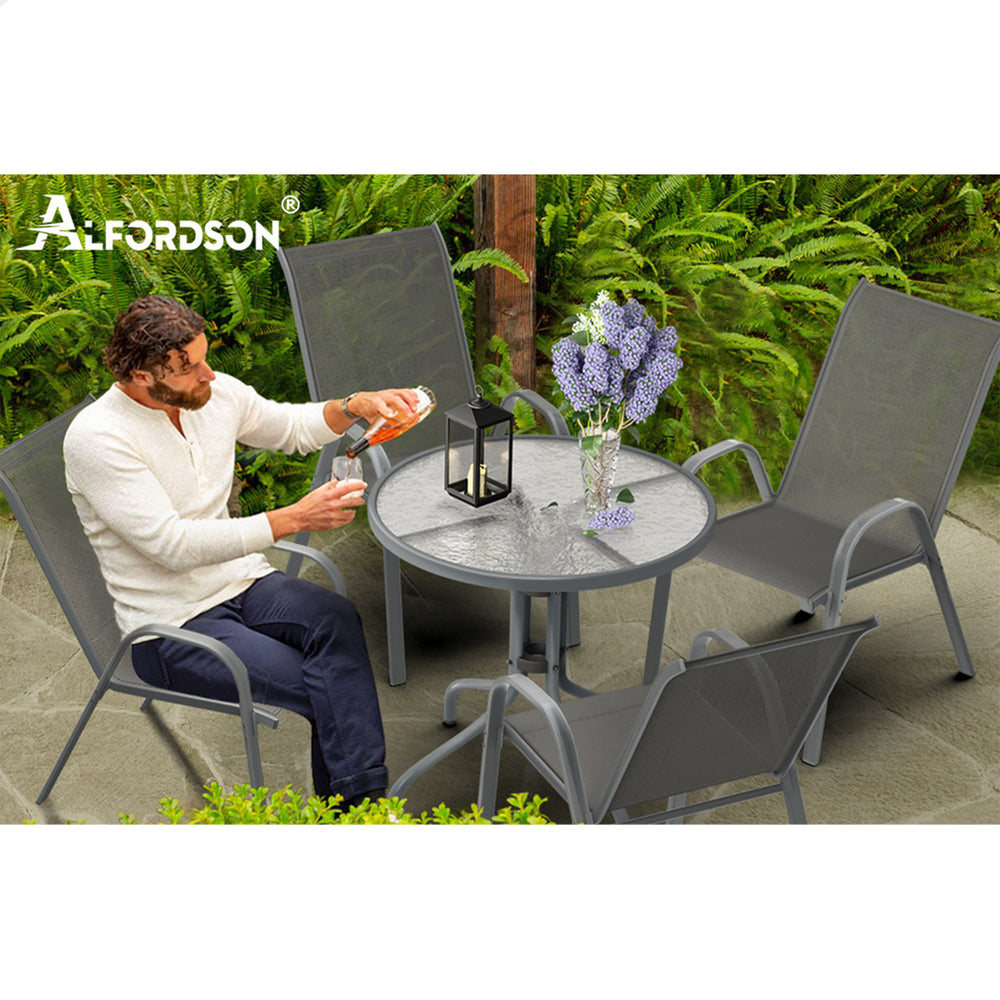 ALFORDSON 5PCS Outdoor Furniture Table and Chairs Set Round Grey