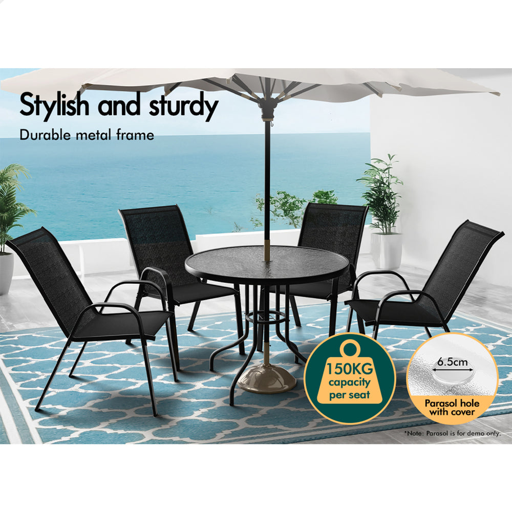 ALFORDSON 5PCS Outdoor Dining Set Round Table and Chairs Black